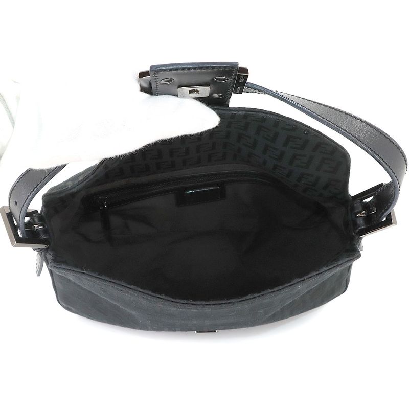 Fendi Zucchino Mamma Baguette Shoulder Bag Canvas Leather Black 8 Br003 — view 7
