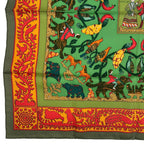Hermes Scarf 100% Silk Early America Good Vintage Animal Pattern Green Box — view 5