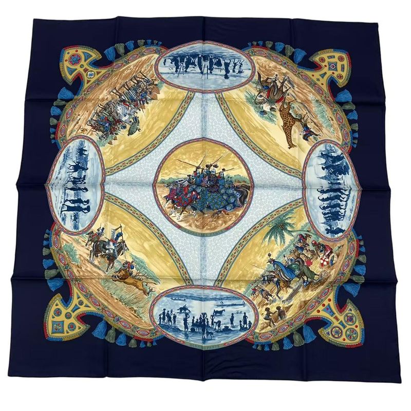 Hermes Carre 90 Scarf Silk Cavaliers Peuls Horseman Of The Pool Tribe Navy — view 2
