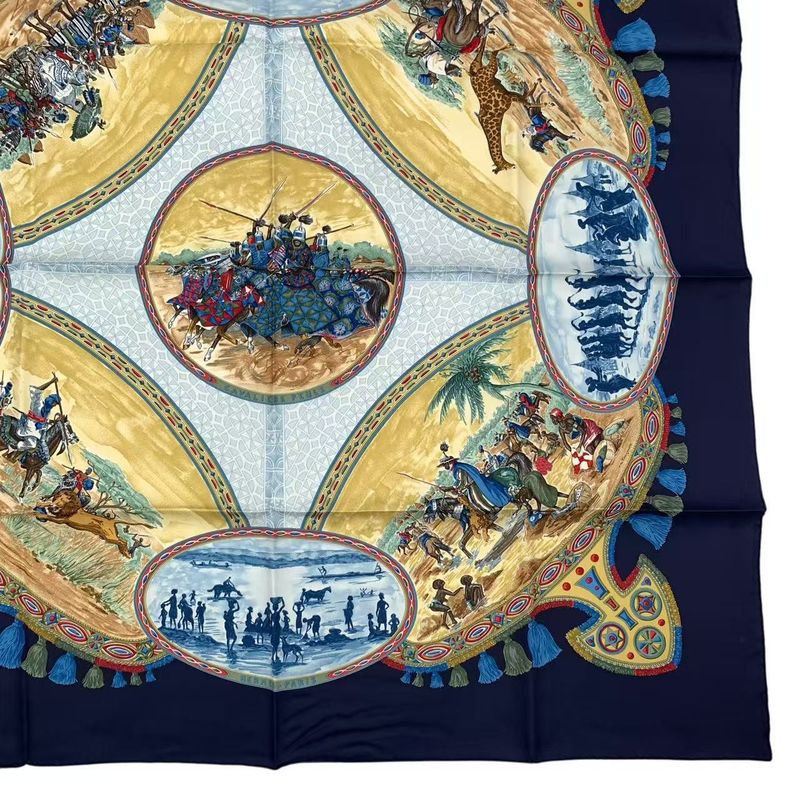 Hermes Carre 90 Scarf Silk Cavaliers Peuls Horseman Of The Pool Tribe Navy — view 6