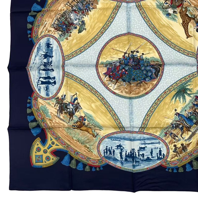 Hermes Carre 90 Scarf Silk Cavaliers Peuls Horseman Of The Pool Tribe Navy — view 5