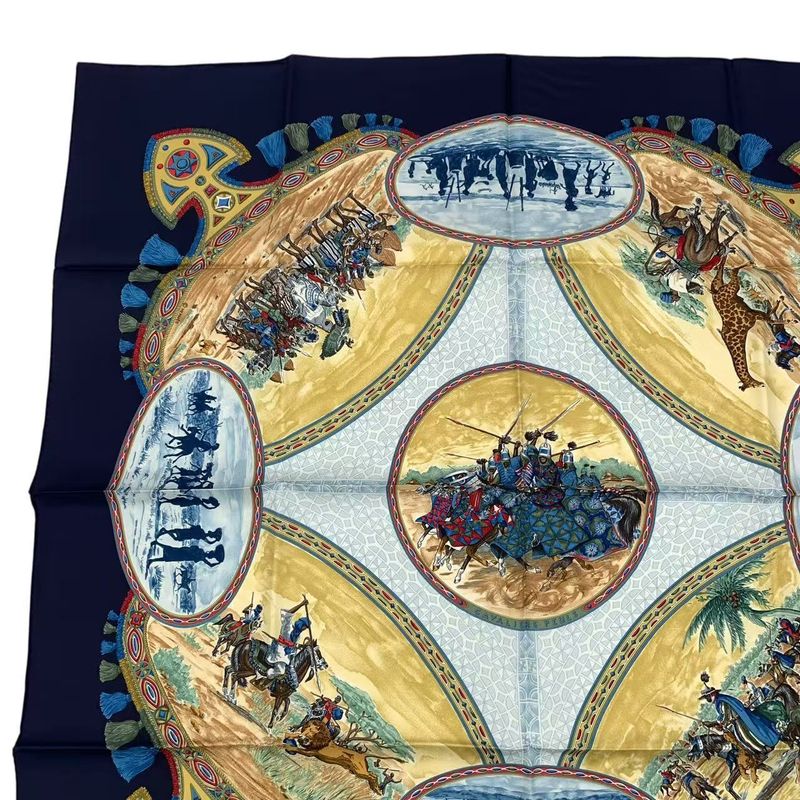 Hermes Carre 90 Scarf Silk Cavaliers Peuls Horseman Of The Pool Tribe Navy — view 3