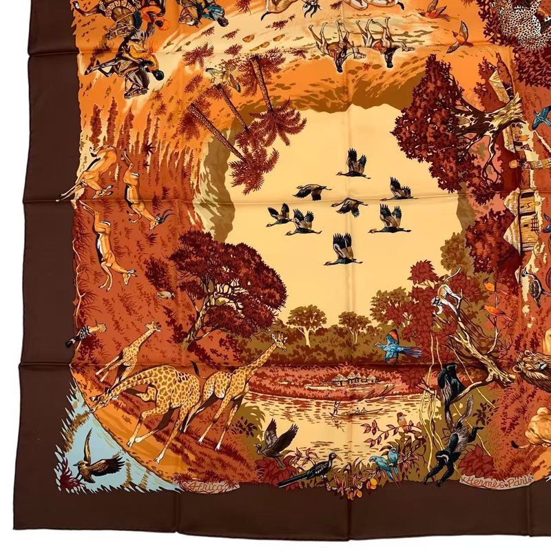 Hermes Scarf 100% Silk Carre 90 Africa Brown Box — view 5