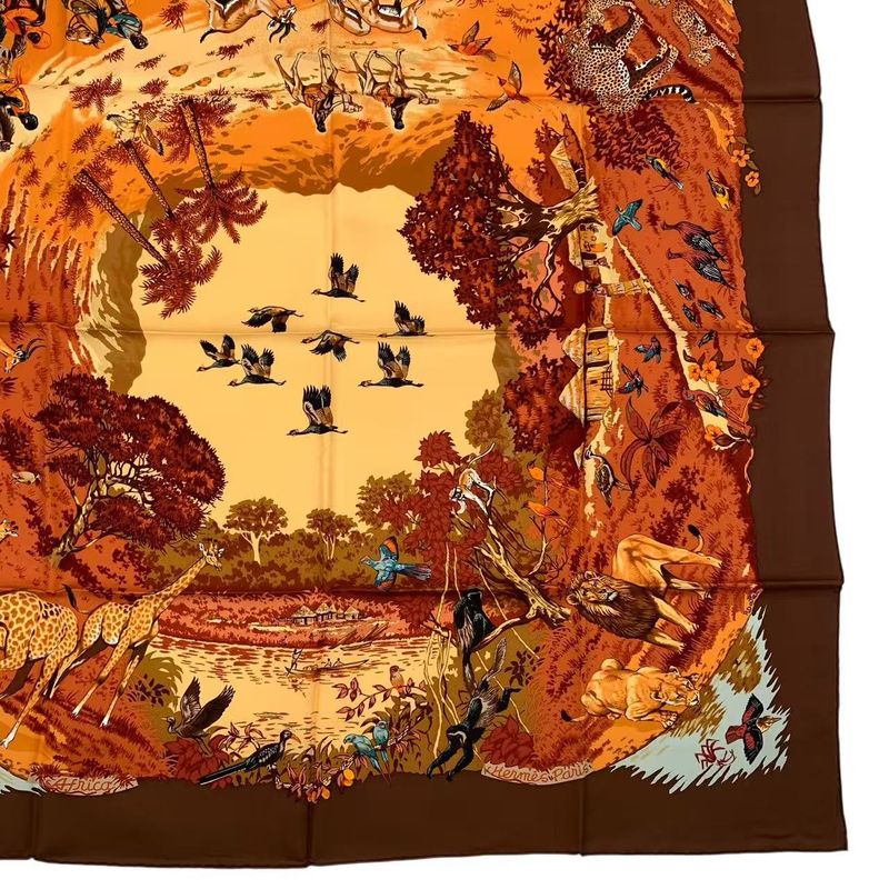 Hermes Scarf 100% Silk Carre 90 Africa Brown Box — view 6