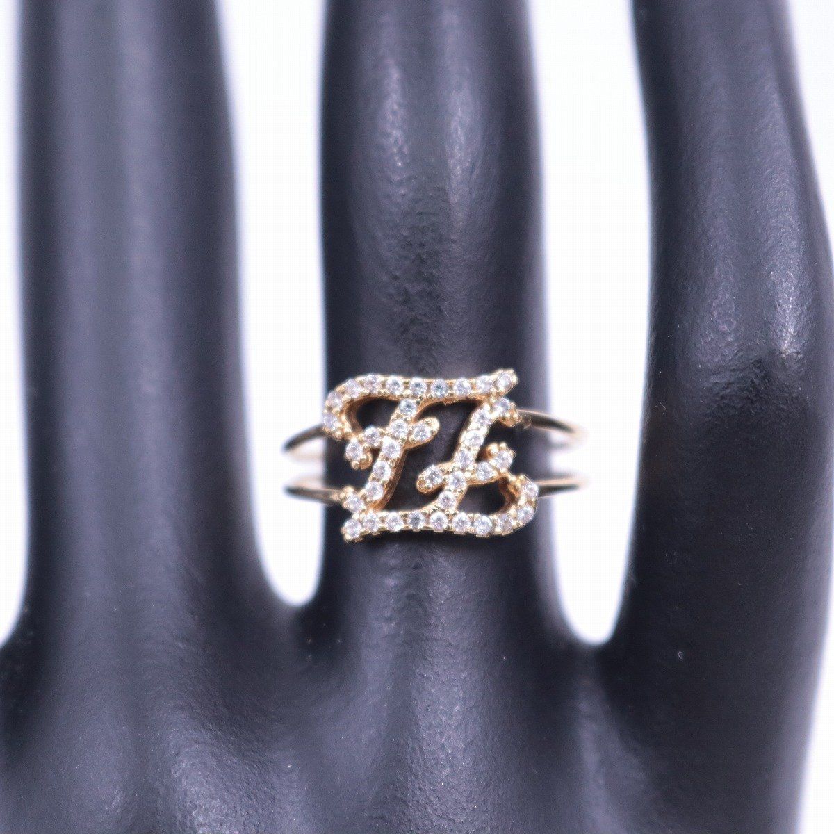 Fendi Calligraphy Ring Gold Color Rhinestone — view 7