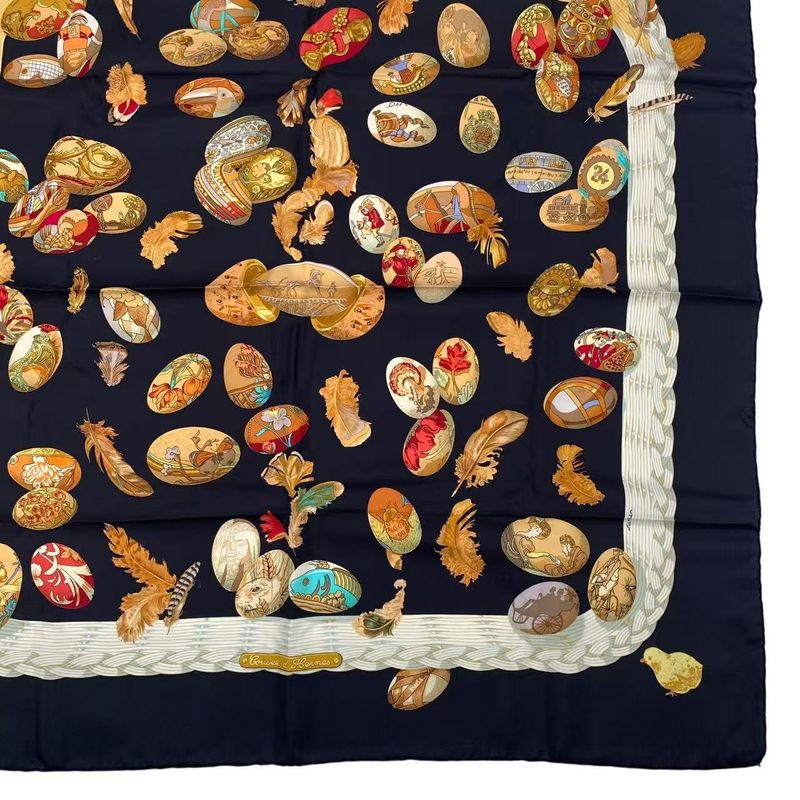 Hermes Carre 90 100% Silk Scarf Couvee D' Egg Black Box — view 6