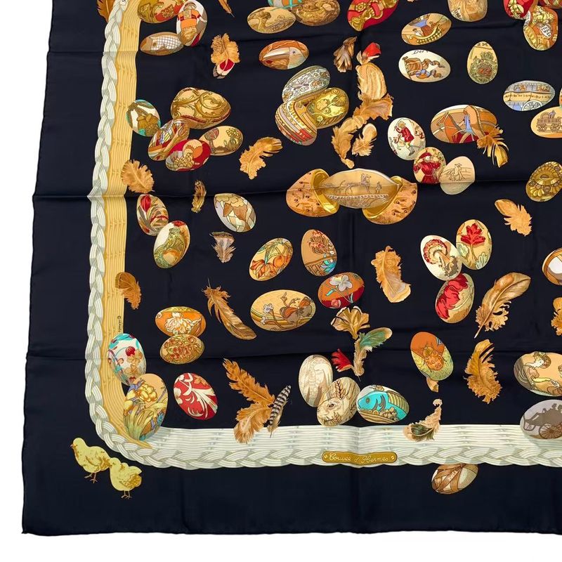 Hermes Carre 90 100% Silk Scarf Couvee D' Egg Black Box — view 5