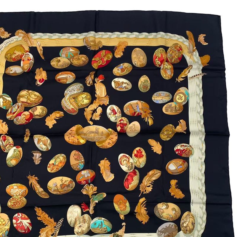 Hermes Carre 90 100% Silk Scarf Couvee D' Egg Black Box — view 4