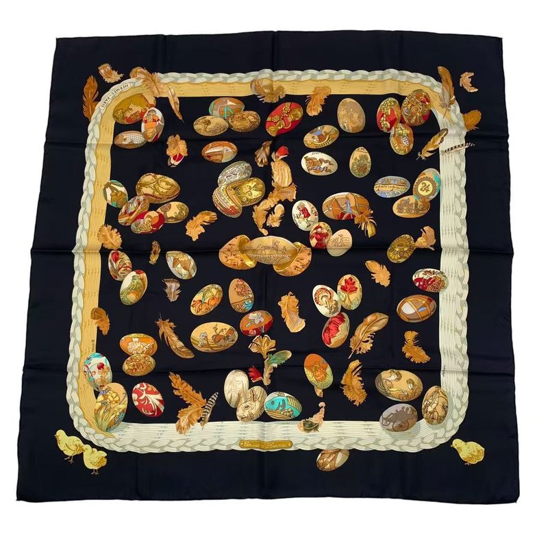 Hermes Carre 90 100% Silk Scarf Couvee D' Egg Black Box — view 2