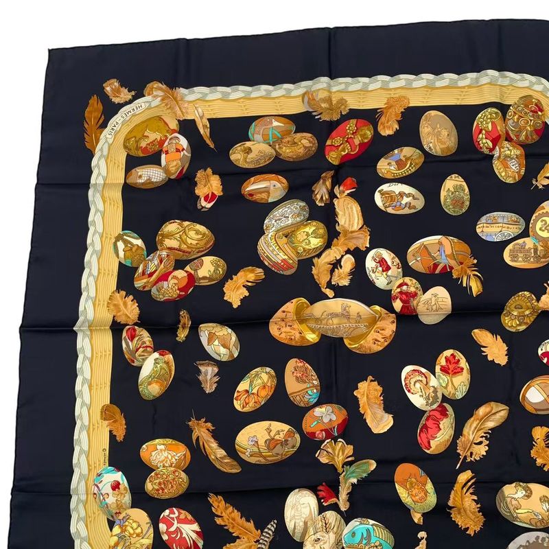 Hermes Carre 90 100% Silk Scarf Couvee D' Egg Black Box — view 3