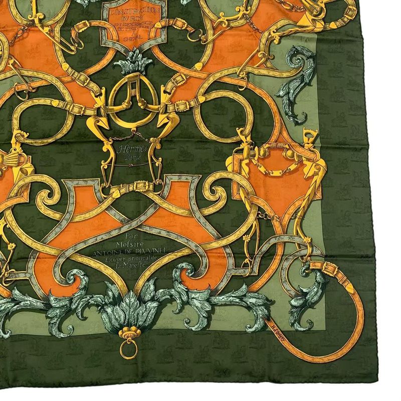 Hermes Scarf Carre 90 100% Silk L'instrvction DV ROY Teiogaku Horse Pattern — view 6