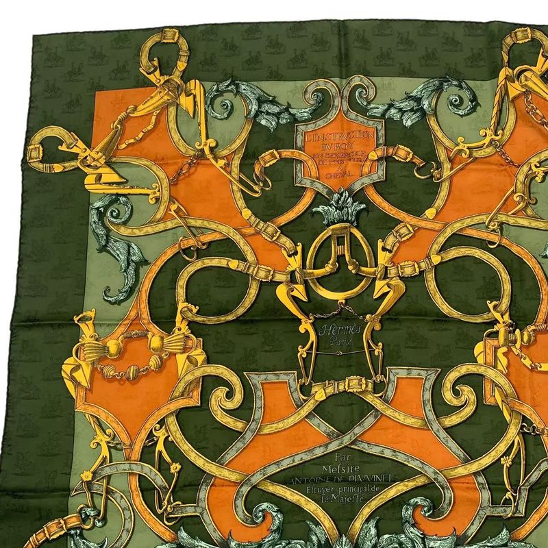 Hermes Scarf Carre 90 100% Silk L'instrvction DV ROY Teiogaku Horse Pattern — view 3