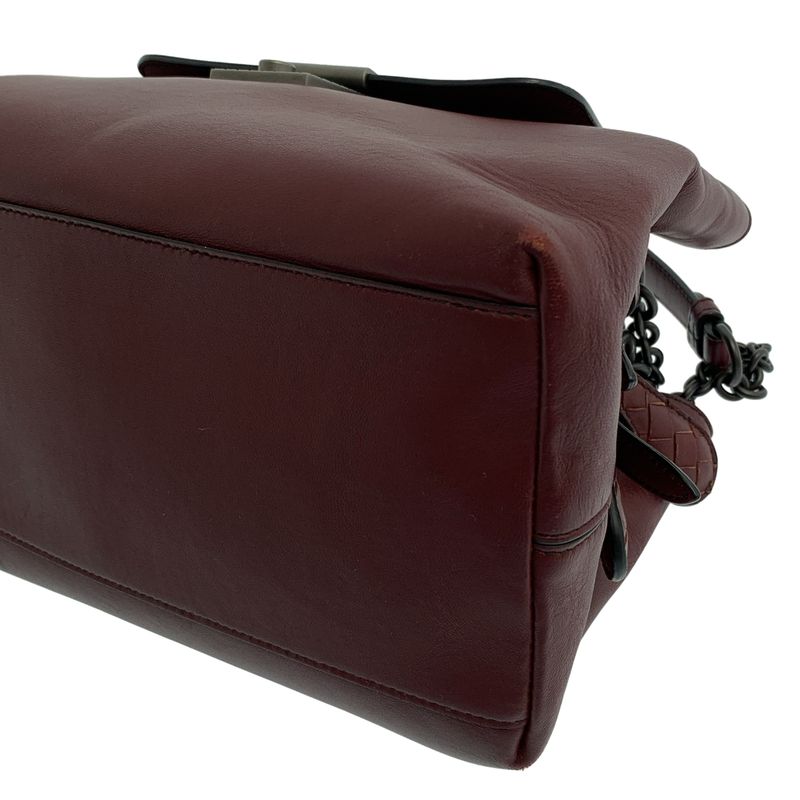 Bottega Veneta Leather Chain Handle Flap Tote Bag Burgundy — view 8