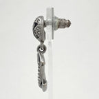 Chanel Coco Mark Rhinestone Earrings Swing Silver Plated Black — view 3