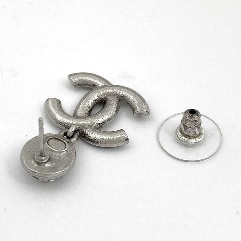 Chanel Coco Mark Rhinestone Earrings Swing Silver Plated Black — view 4