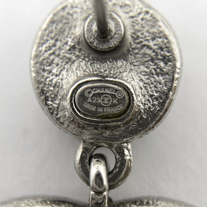 Chanel Coco Mark Rhinestone Earrings Swing Silver Plated Black — view 5