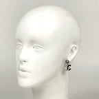 Chanel Coco Mark Rhinestone Earrings Swing Silver Plated Black — view 6