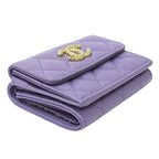 Chanel Wallet Quilted Trifold Caviar Leather Purple — view 3