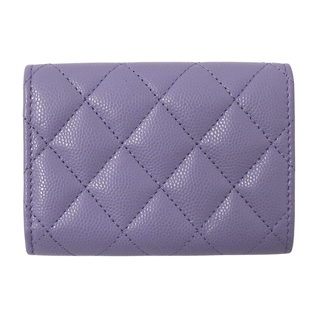 Chanel Wallet Quilted Trifold Caviar Leather Purple — view 2