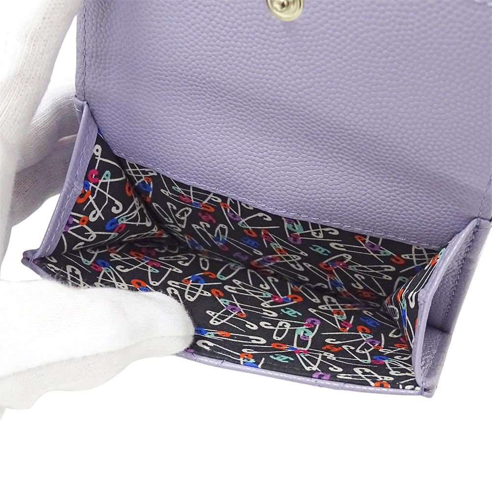 Chanel Wallet Quilted Trifold Caviar Leather Purple — view 7