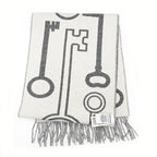 Hermes Muffler Kazak Keys Collection Gray 100% Cashmere Fringe Scarf — view 4