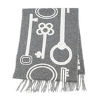 Hermes Muffler Kazak Keys Collection Gray 100% Cashmere Fringe Scarf — view 2