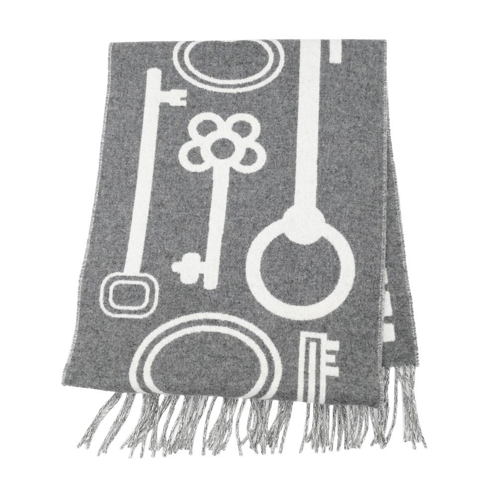 Hermes Muffler Kazak Keys Collection Gray 100% Cashmere Fringe Scarf — view 2