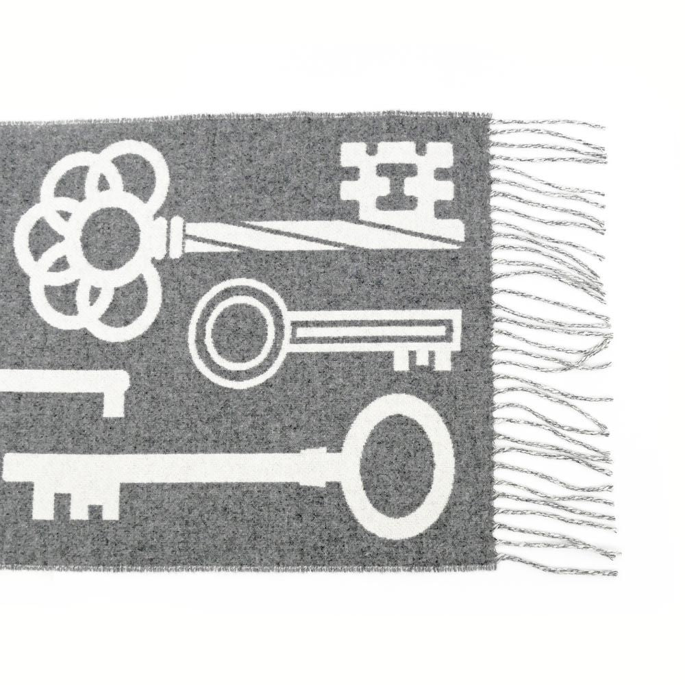 Hermes Muffler Kazak Keys Collection Gray 100% Cashmere Fringe Scarf — view 7