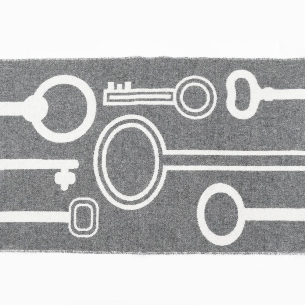 Hermes Muffler Kazak Keys Collection Gray 100% Cashmere Fringe Scarf — view 6
