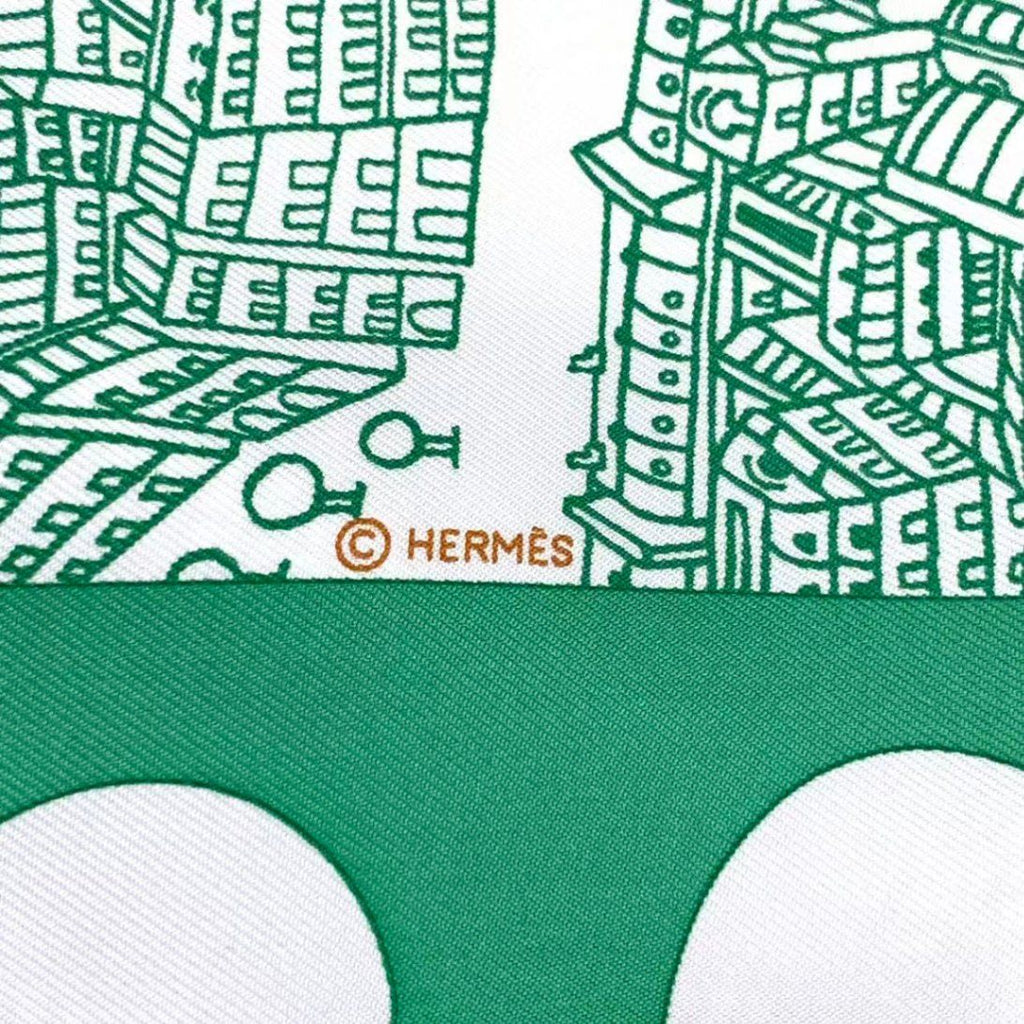 Hermes Carre 90 de Passage A Paris Silk Scarf Green — view 7