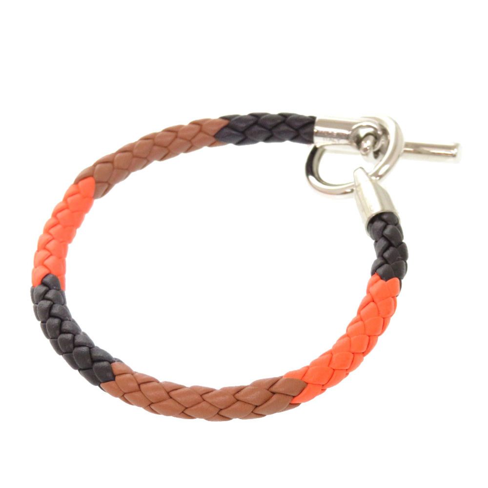 Hermes Grennan Leather Orange Brown Black Silver Hardware Bracelet Accessory — view 3