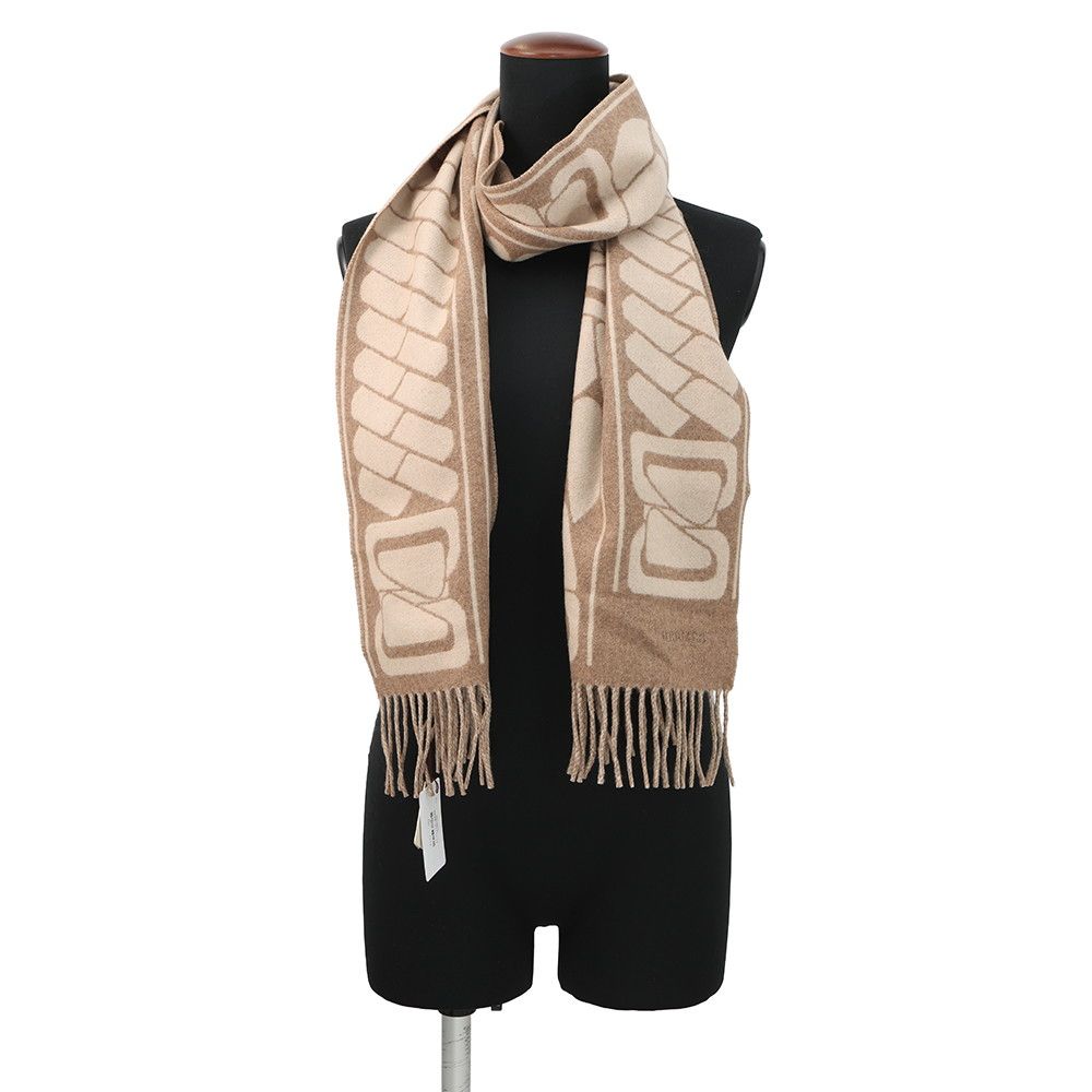 Hermes Scarf Click Se Nue Cashmere Shawl Brown Marron-glace Cles — view 3