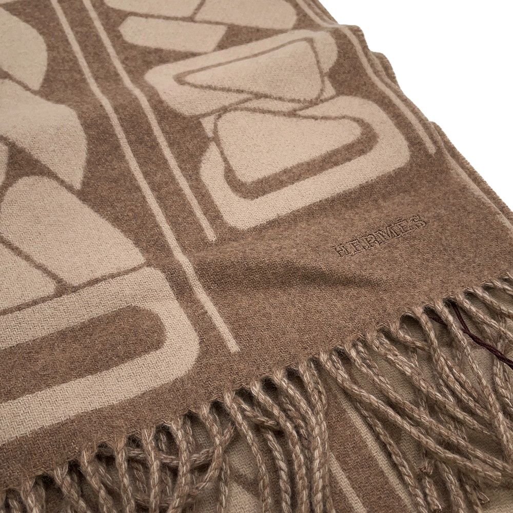 Hermes Scarf Click Se Nue Cashmere Shawl Brown Marron-glace Cles — view 4