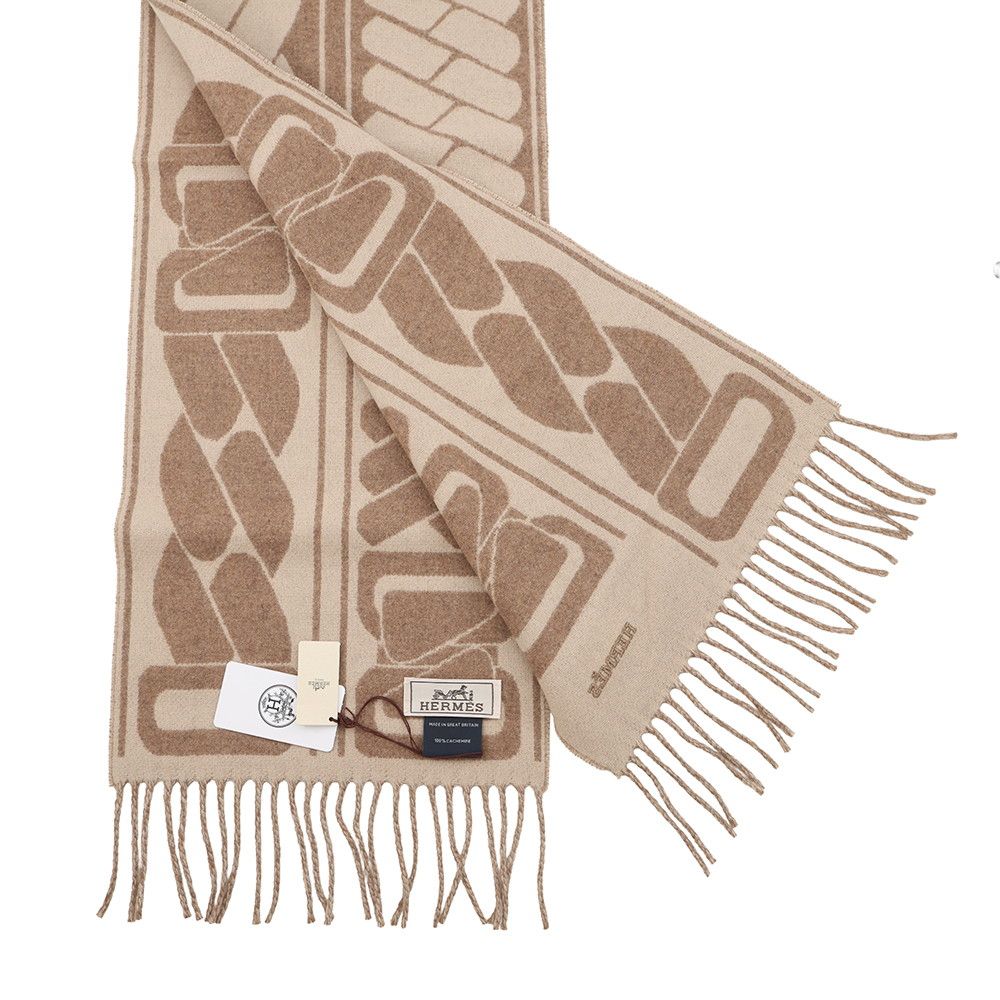 Hermes Scarf Click Se Nue Cashmere Shawl Brown Marron-glace Cles — view 2