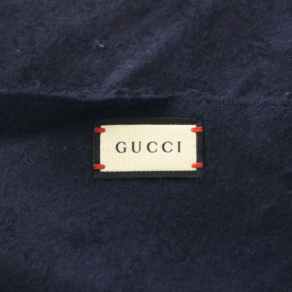 Gucci GG Pattern Cashmere Muffler Navy Scarf — view 4