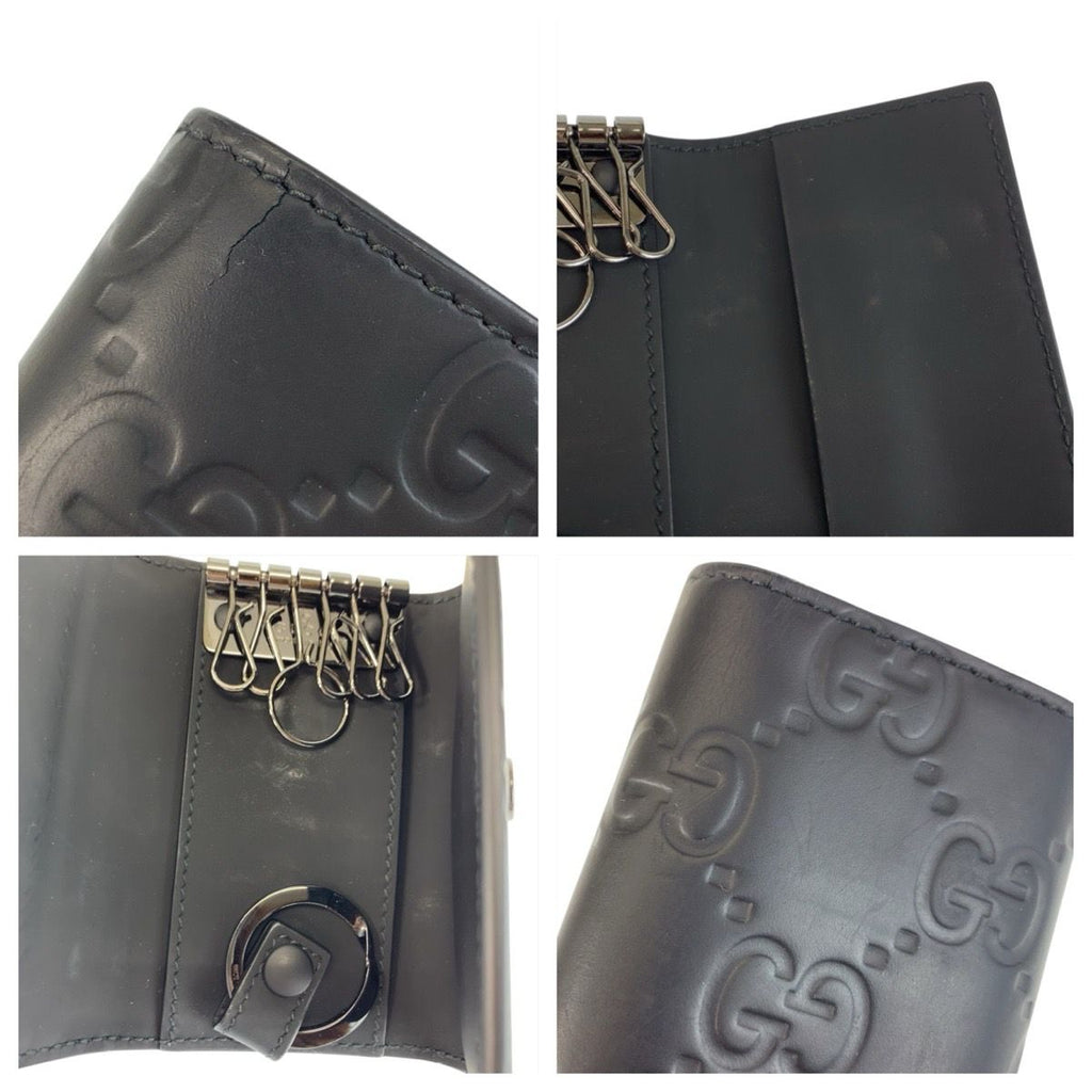 Gucci Rubber Effect Black Leather key Case 6 Rows — view 4