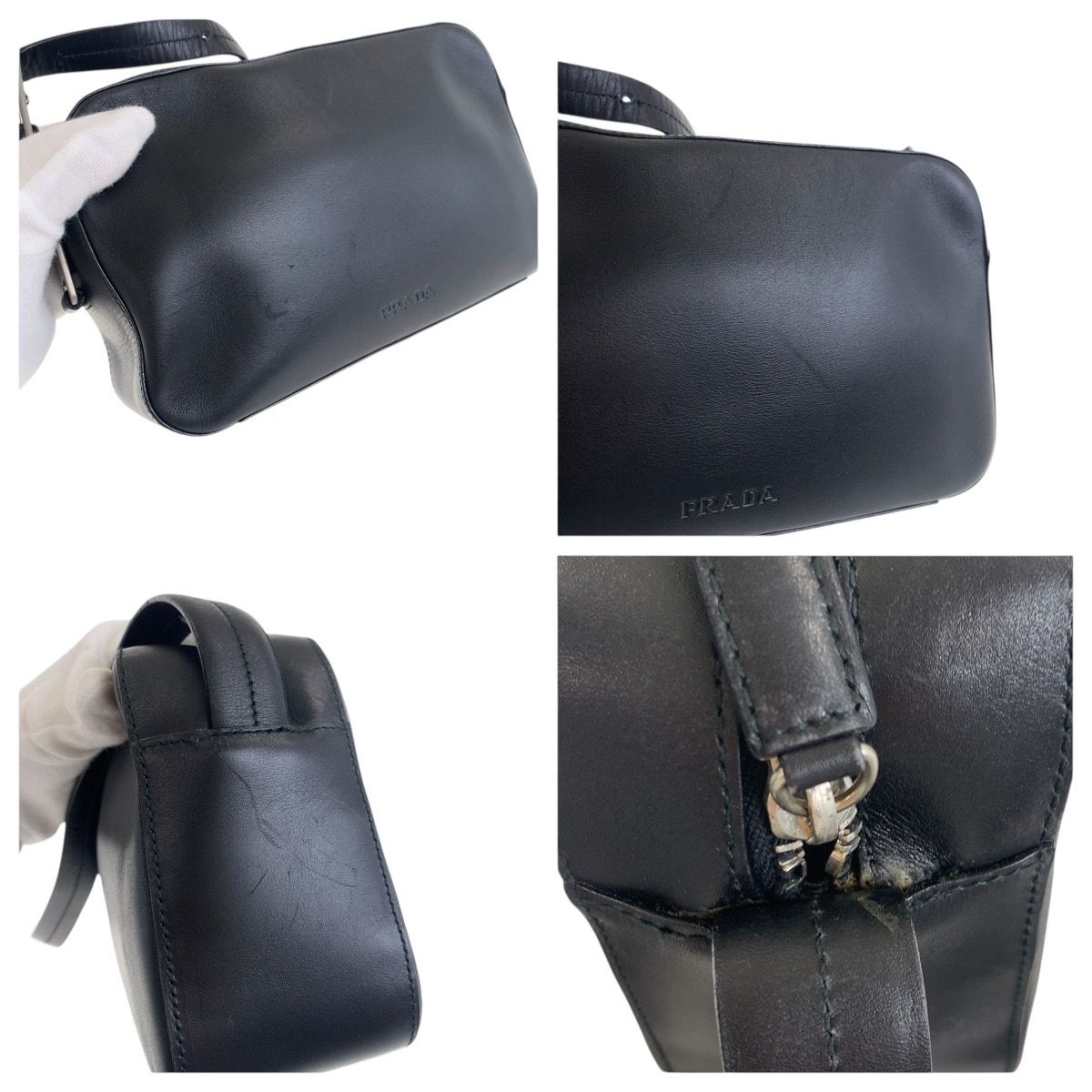 Prada Black Silver Hardware Leather Shoulder Bag Messenger — view 5