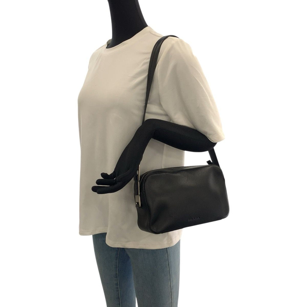 Prada Black Silver Hardware Leather Shoulder Bag Messenger — view 7