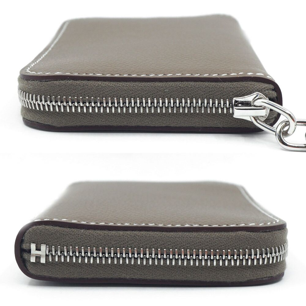 Hermes Zip Azap Compact Wallet Coin Purse Leather Etoupe Gray Silver — view 4
