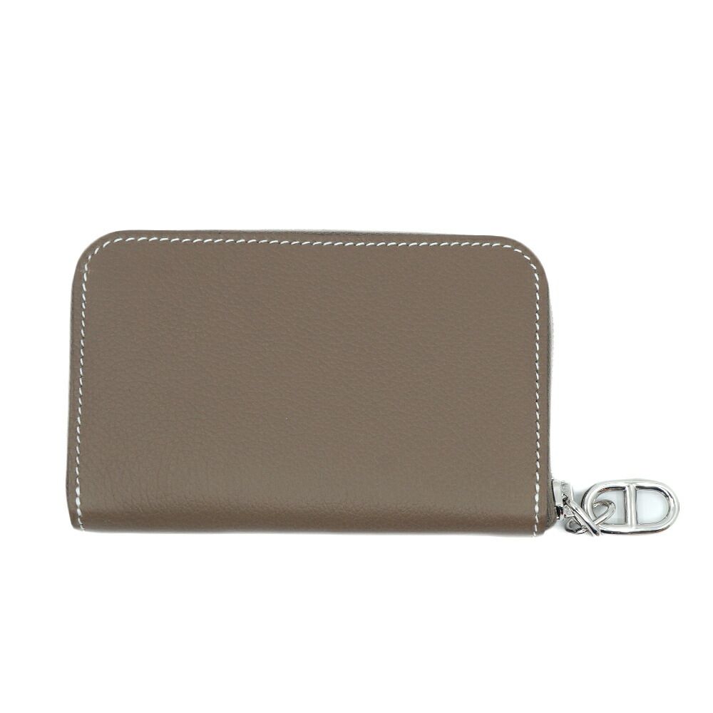 Hermes Zip Azap Compact Wallet Coin Purse Leather Etoupe Gray Silver — view 2