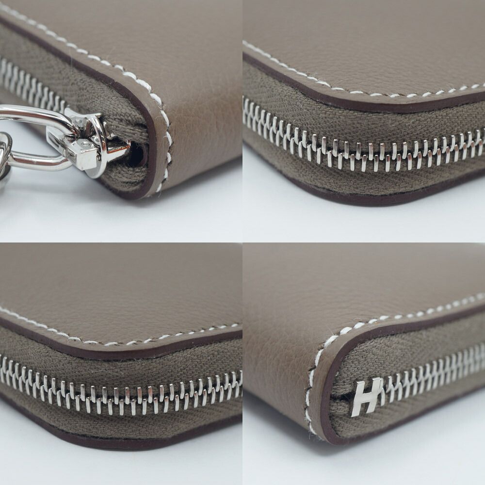 Hermes Zip Azap Compact Wallet Coin Purse Leather Etoupe Gray Silver — view 5