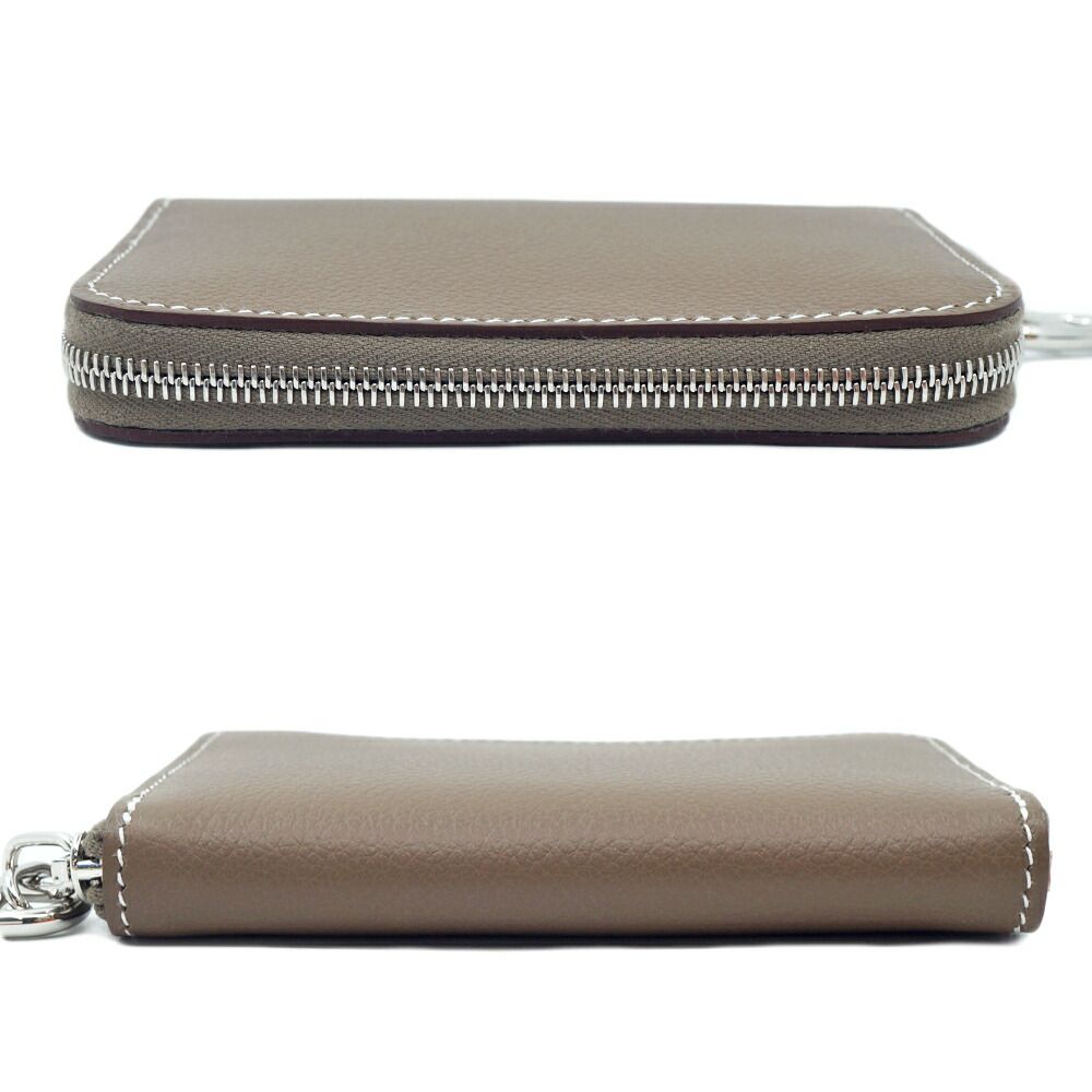 Hermes Zip Azap Compact Wallet Coin Purse Leather Etoupe Gray Silver — view 3