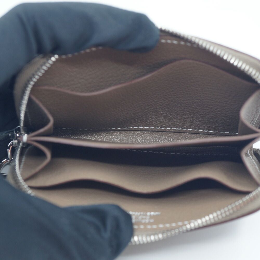 Hermes Zip Azap Compact Wallet Coin Purse Leather Etoupe Gray Silver — view 6