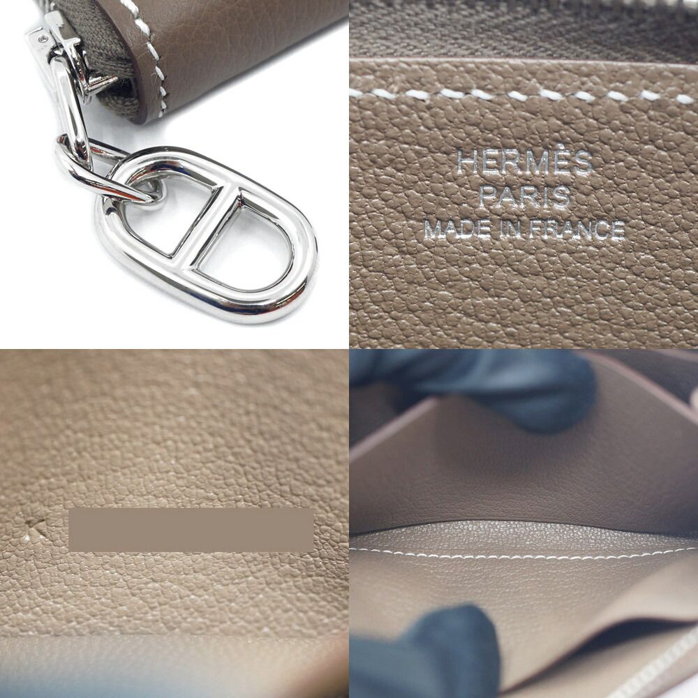 Hermes Zip Azap Compact Wallet Coin Purse Leather Etoupe Gray Silver — view 9