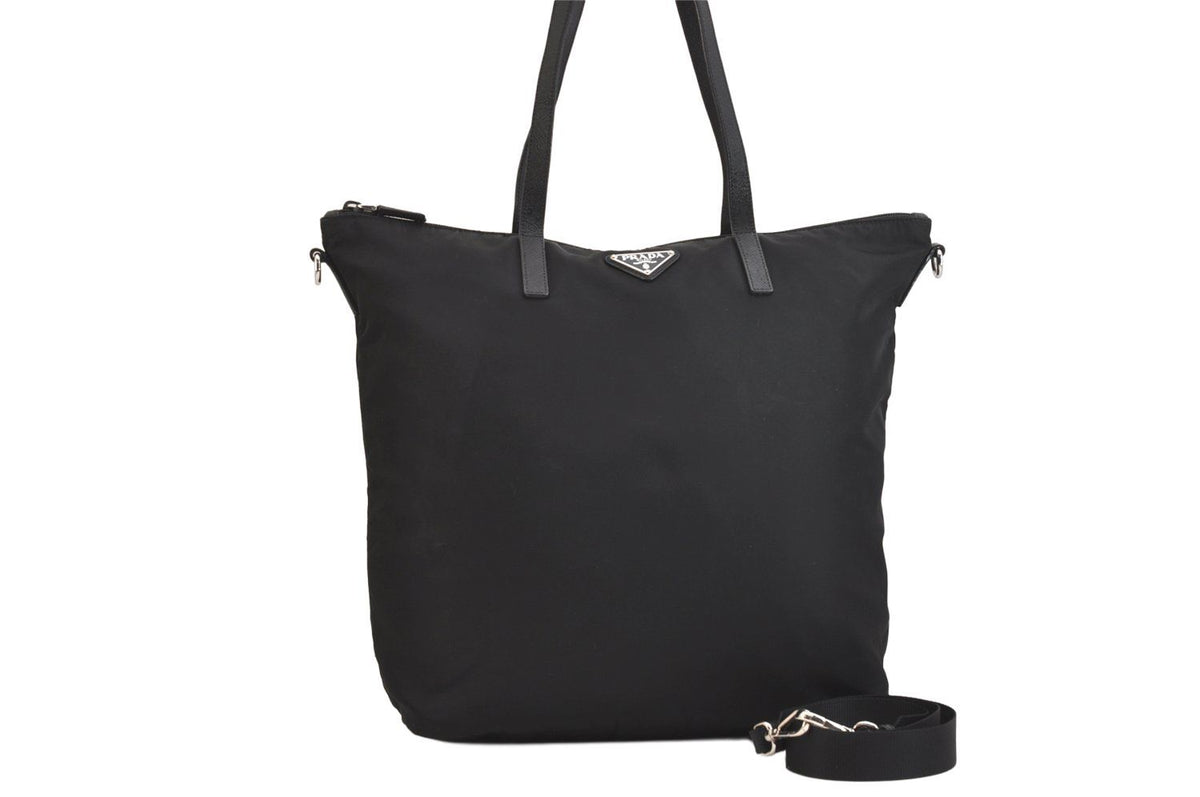 Prada Vintage Nylon Leather 2-Way Shoulder Cross Handbag Black