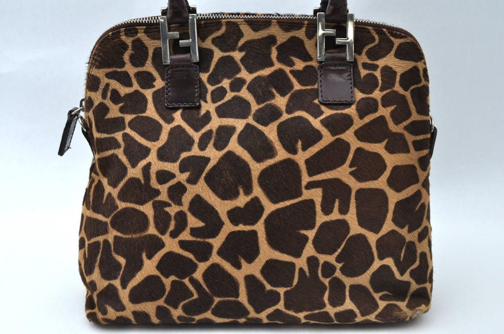 Fendi Giraffe Pattern 2-Way Shoulder Handbag Calf Hair Brown — view 2
