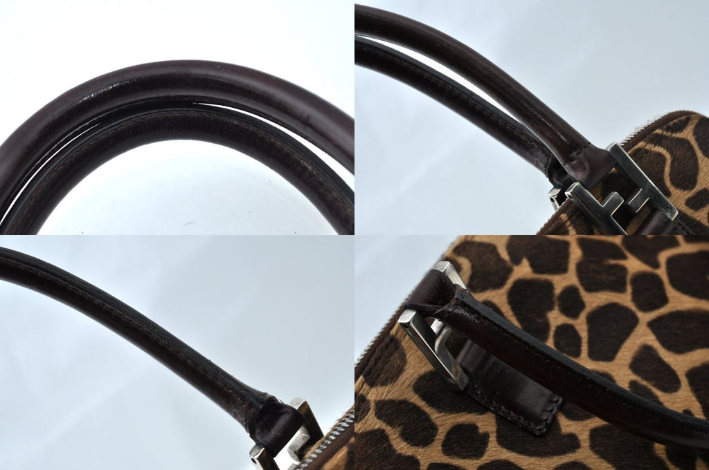 Fendi Giraffe Pattern 2-Way Shoulder Handbag Calf Hair Brown — view 5