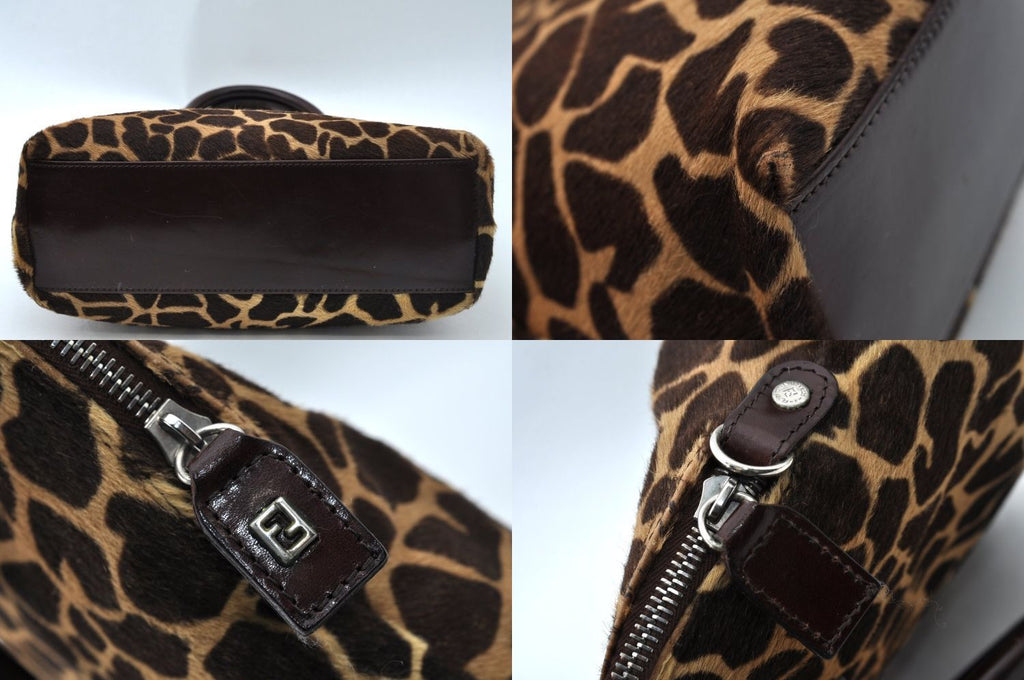 Fendi Giraffe Pattern 2-Way Shoulder Handbag Calf Hair Brown — view 6