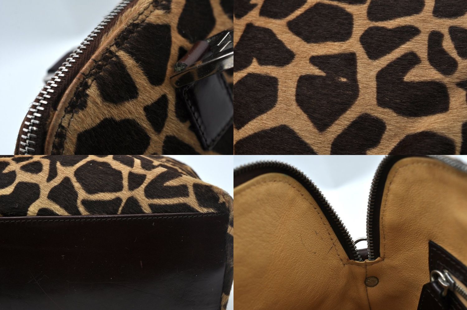 Fendi Giraffe Pattern 2-Way Shoulder Handbag Calf Hair Brown — view 8