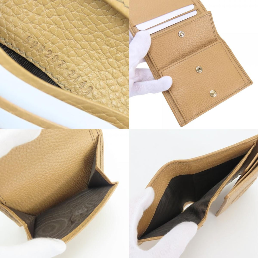 Gucci Trifold Wallet Interlocking W Hook Leather Beige — view 8